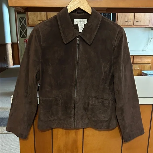 Suede Leather Chocolate Brown Blouson Full Zip Pockets Lined Jacket MP - Picture 3 of 16